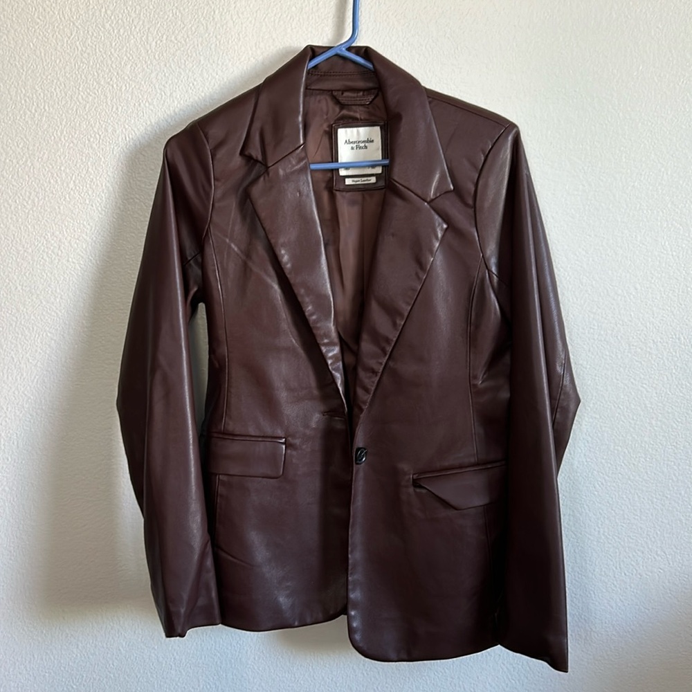 Abercrombie & Fitch Faux Leather Blazer Jacket Camel size Small